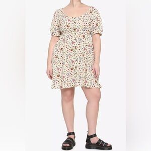 Hot Topic Mushroom Frog Babydoll Dress with Puff Sleeves size M